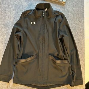 Girls Under Armour light weight zip up jacket, size YM, black
